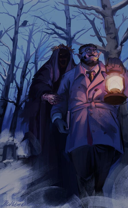 Illustration with 2 characters and complex background - $180