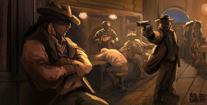 Illustration with 7 characters and complex environment - $280